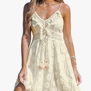 Cream Tiered Mini Sundress with Spaghetti Straps